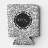 白モノグラムの灰色グリッター 缶クーラー (裏面)