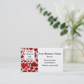 白モノグラムの色、赤いハートパターン会社ロゴ 名刺 (スタンド正面)