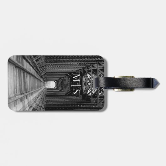 白モノグラムの黒のトレッスルブリッジ ラゲッジタグ (裏面横)