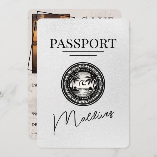 白モルディブのパスポート日付を保存 セーブザデート (正面/裏面)