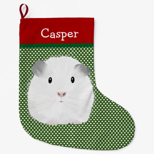 白モルモットパーソナライズされた ラージクリスマスストッキング (正面)