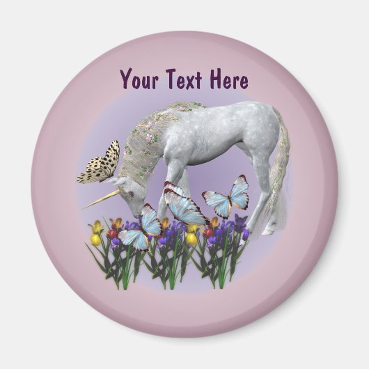 白ユニコーンと蝶ファンタジー磁石 マグネット (正面)