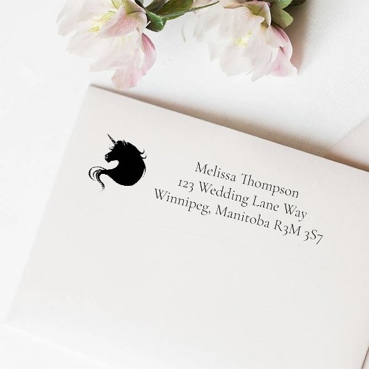 白ユニコーンピンクの花結婚青 セルフインキングスタンプ