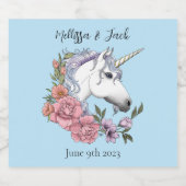 白ユニコーンピンクの花結婚青 ビールラベル (シングルラベル)