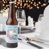 白ユニコーンピンクの花結婚青 ビールラベル