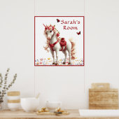 白ユニコーンレッドサドルバラ赤蝶 ポスター (キッチン)