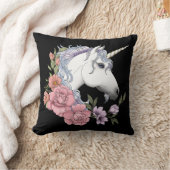 白ユニコーン花ピンク黒 クッション (ブランケット)