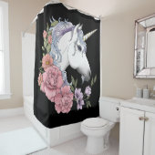 白ユニコーン花ピンク黒 シャワーカーテン (インサイチュ)