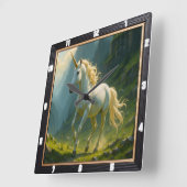 白ユニコーン霧の森 スクエア壁時計 (傾斜)