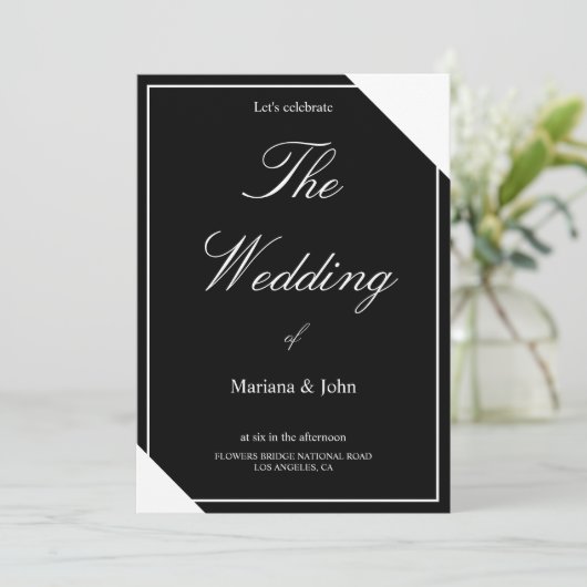 白ユニークと黒のフォーマルシンプルシック結婚ズ 招待状 (スタンド正面)