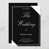 白ユニークと黒のフォーマルシンプルシック結婚ズ 招待状 (正面/裏面)