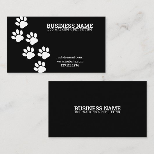 白ユニークと黒の足の印刷手順ドッグウォーカー 名刺 (正面/裏面)