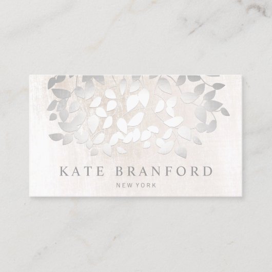 白ユニークエレガント大理石に銀葉の 名刺 (正面)