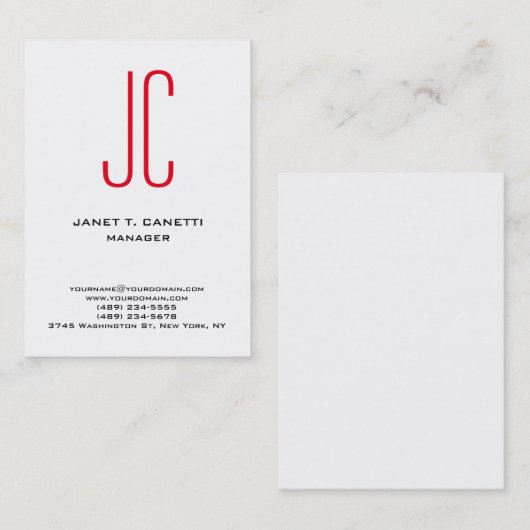 白ユニークモダンシンプルモノグラム 名刺 (正面/裏面)