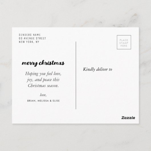 白ユニークレタリング写真クリスマス ポストカード (裏面)