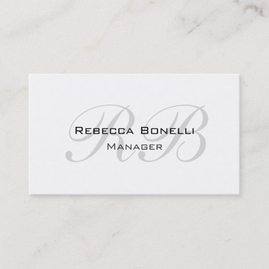 白ユニーク灰色スクリプトモノグラムマネージャ 名刺 (正面)