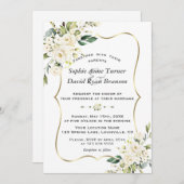 白ユニーク花金ゴールドモノグラ結婚ム 招待状 (正面/裏面)