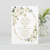 白ユニーク花金ゴールド聖餐式 招待状 (スタンド正面)