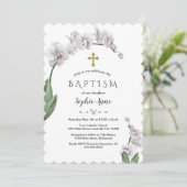 白ユニーク蘭の花金ゴールドガールバプテスマ 招待状 (スタンド正面)