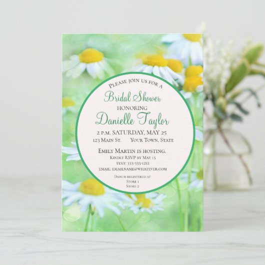 白ユニーク黄デイジーフローラブライダルシャワー 招待状 (スタンド正面)