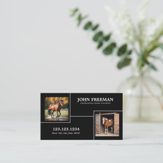白ユニーク黒馬の写真ウマ科の 名刺 (スタンド正面)