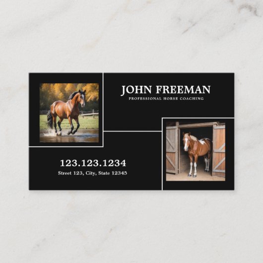 白ユニーク黒馬の写真ウマ科の 名刺 (正面)