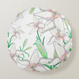 白ユリのイラスト ラウンドクッション
