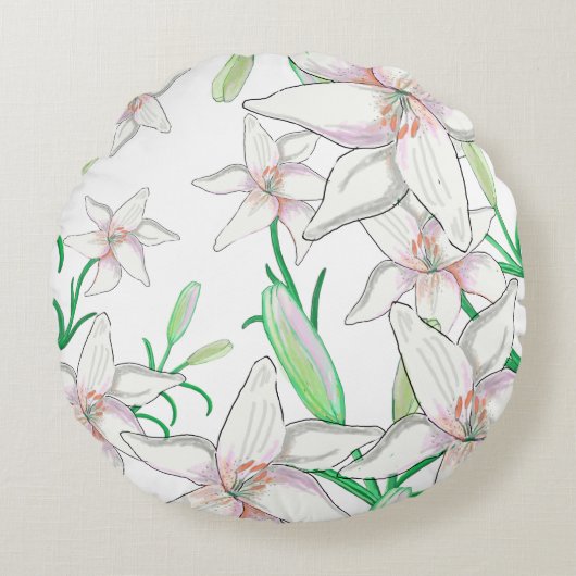 白ユリのイラスト ラウンドクッション (正面)