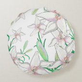 白ユリのイラスト ラウンドクッション (裏面)