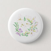 白ユリの花リース絵画水彩 缶バッジ (正面)