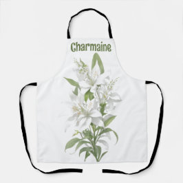 白ユリパーソナライズされた花 エプロン
