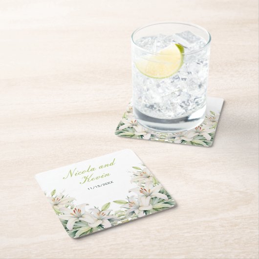 白ユリ結婚の花 スクエアペーパーコースター (インサイチュ)