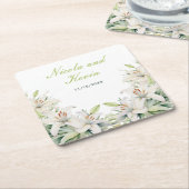 白ユリ結婚の花 スクエアペーパーコースター (アングル)