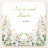 白ユリ結婚の花 スクエアペーパーコースター (正面)
