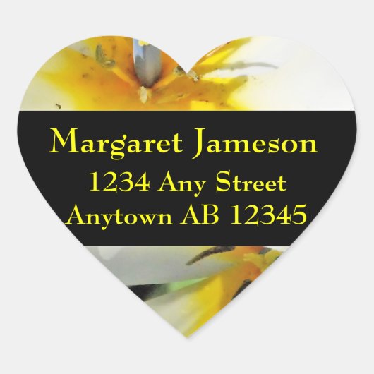 白ユリ結婚差出人住所ラベル ハートシール (正面)