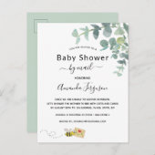 白ユーカリの緑のミツバチの郵便でベビーシャワー ポストカード (正面/裏面)