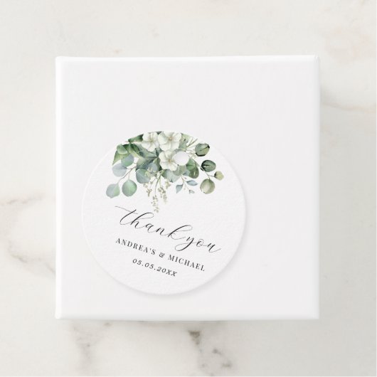 白ユーカリ フラワーのエレガントなウェディング サンクス フェイバータグ (インサイチュ)