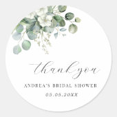 白ユーカリ フラワーブライダルシャワー 感謝 ラウンドシール (正面)