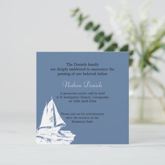 白ヨット葬儀案内カード 招待状 (スタンド正面)