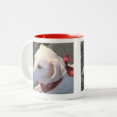 白ラブラドールレトリエバーミックスドッグ赤いスカーフ ツートーンマグカップ (正面左)