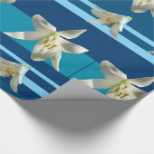 白リリウム花とストライプラッピング紙 ラッピングペーパー (角)