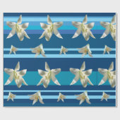 白リリウム花とストライプラッピング紙 ラッピングペーパー (フラット)