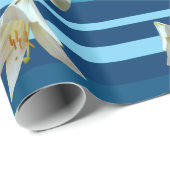 白リリウム花とストライプラッピング紙 ラッピングペーパー (ロールコーナー)