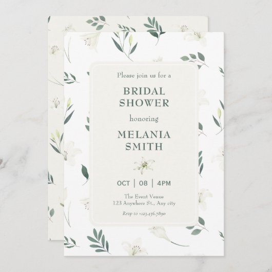 白リリーフローラブライダルシャワー 招待状 (正面/裏面)