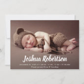 白レタリングトレンディー出生通知カード 案内状 (正面)