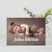 白レタリングトレンディー出生通知カード 案内状 (スタンド正面)