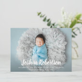 白レタリング愛らしい出産発表カード 案内状 (スタンド正面)