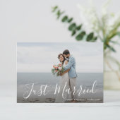 白レタリング結婚たった今結婚しました発表 サンキューカード (スタンド正面)