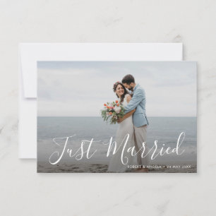 白レタリング結婚たった今結婚しました発表 サンキューカード