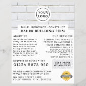 白レンガの壁、建物会社、建築業者の広告 チラシ (正面)